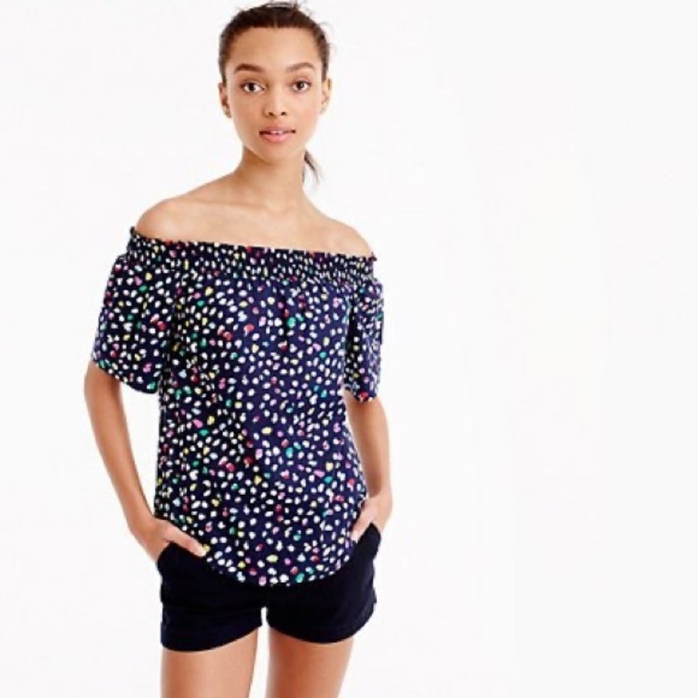J. Crew Off-the-Shoulder Blouse in Ratti Happy Cat